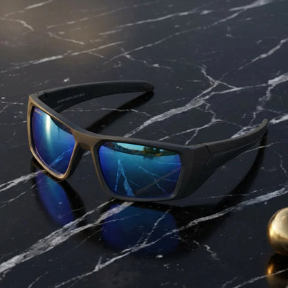 Lentes sol Salmon Seeker polarizados UV400 bio-acetato sky sobre marmol negro premium fishing sport elegante Bonoboss #editorial_grid1 #color_sky