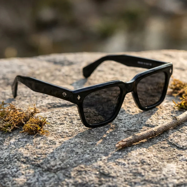 Lenses sun bruno polarized UV400 bio-acetate black Patagonian landscape sustainable nature bonoboss #editorial_sustentabilidad #color_negro