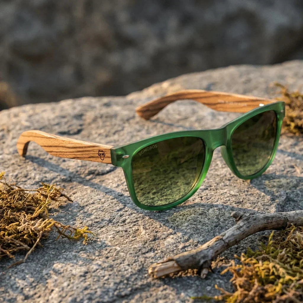 Lentes sol Acacia polarizados UV400 madera zebrano Forest Gradiente Olive paisaje patagonico naturaleza sustentable Bonoboss #editorial_sustentabilidad #color_forest-gradiente-olive
