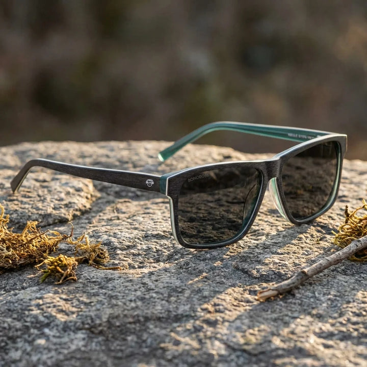 Lenses sun keule xl polarized UV400 wood darkblue Patagonian landscape sustainable nature bonoboss #editorial_sustentabilidad #color_darkblue