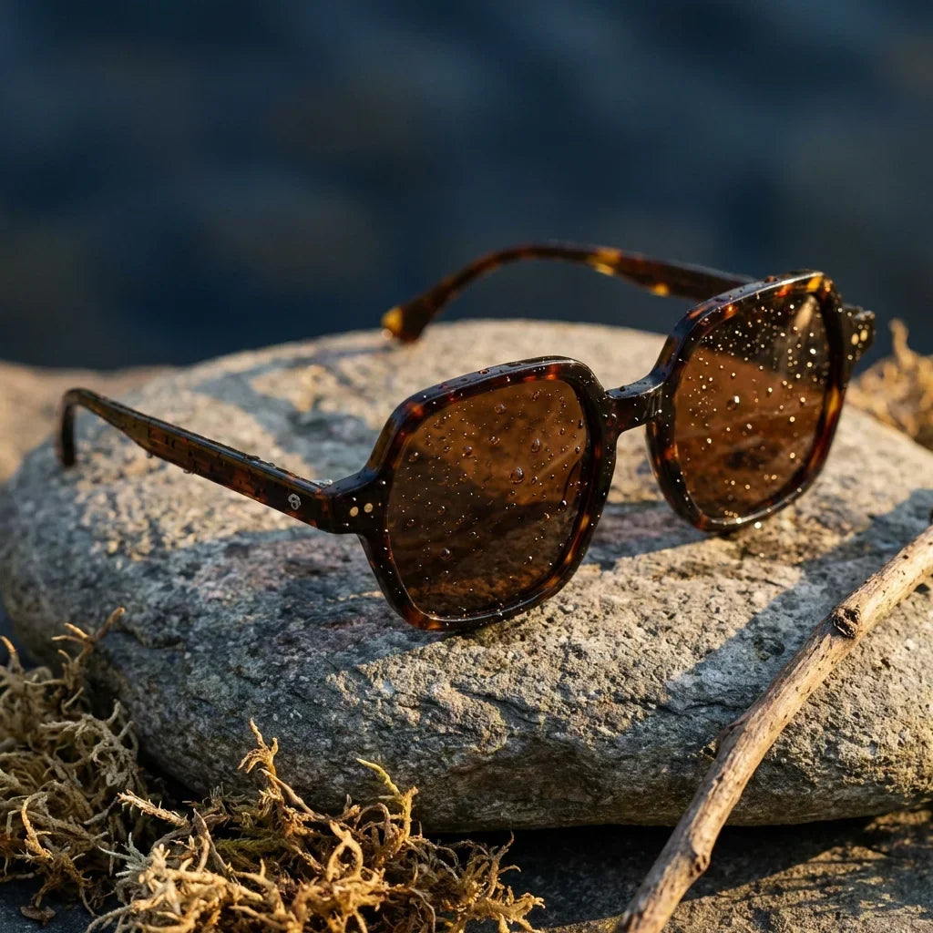 Lentes sol Canarias polarizados UV400 bio-acetato Carey paisaje patagonico naturaleza sustentable Bonoboss #editorial_sustentabilidad #color_carey