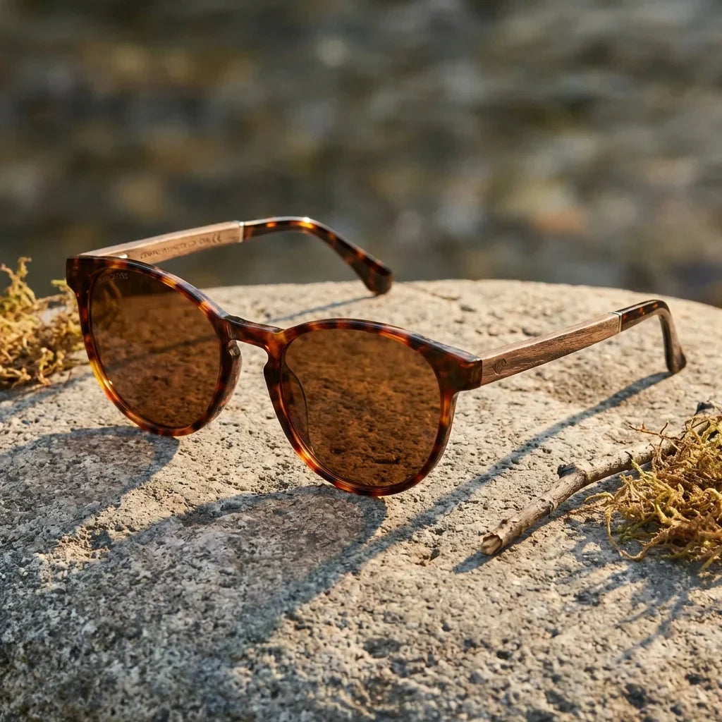 Lentes sol Chiloe 220 Black polarizados UV400 carey sobre piedra patagonica textura natural Bonoboss #editorial_grid1 #color_carey