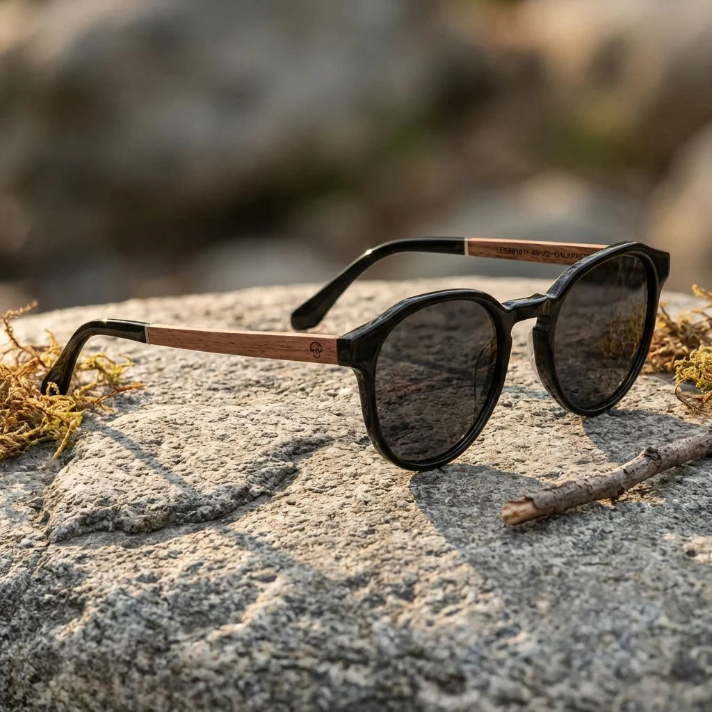 Lentes sol Galapagos polarizados UV400 madera nogal Negro paisaje patagonico naturaleza sustentable Bonoboss #editorial_sustentabilidad #color_negro