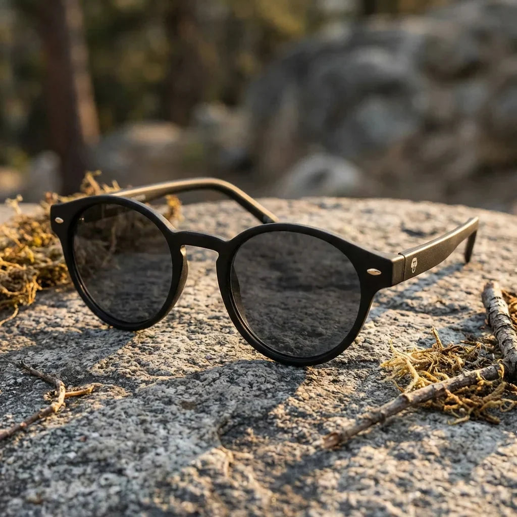 Lentes sol Joplin RPET polarizados UV400 RPET reciclado del oceano negro roca patagonica textura natural silvestre Bonoboss #editorial_detail2 #color_negro