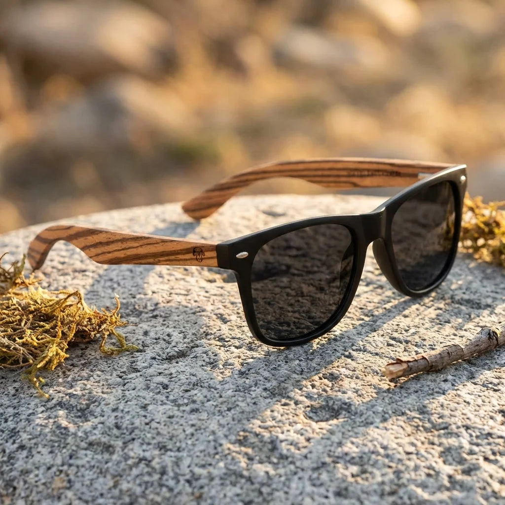 Lentes sol Acacia polarizados UV400 madera zebrano Negro Smoke paisaje patagonico naturaleza sustentable Bonoboss #editorial_sustentabilidad #color_negro-smoke