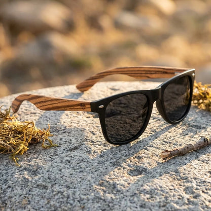 Lentes sol Acacia polarizados UV400 madera zebrano Negro Smoke paisaje patagonico naturaleza sustentable Bonoboss #editorial_sustentabilidad #color_negro-smoke