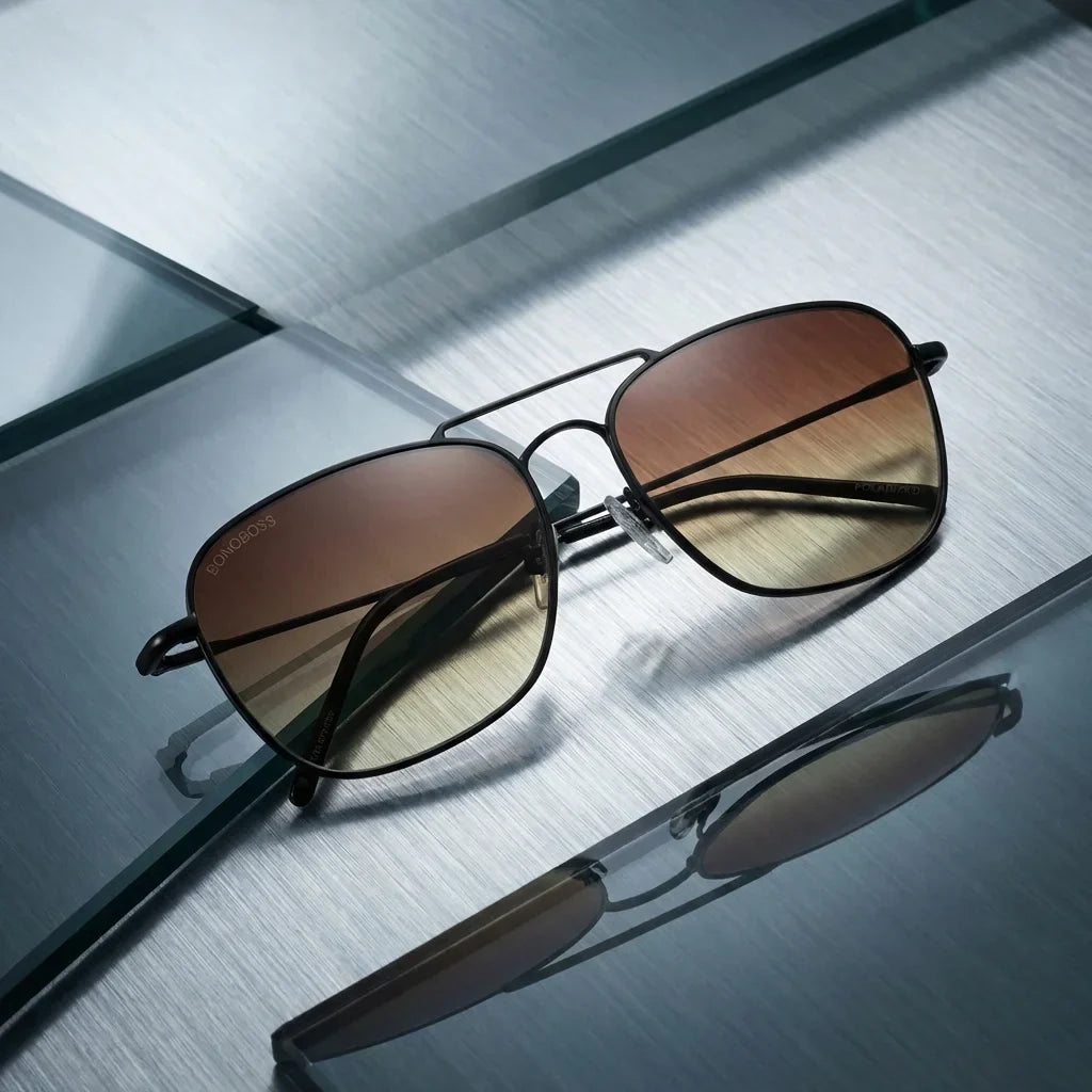 Lenses sun commander reverse polarized UV400 metal gun sobre superficie metal brushed industrial premium bonoboss #editorial_grid1 #color_gun