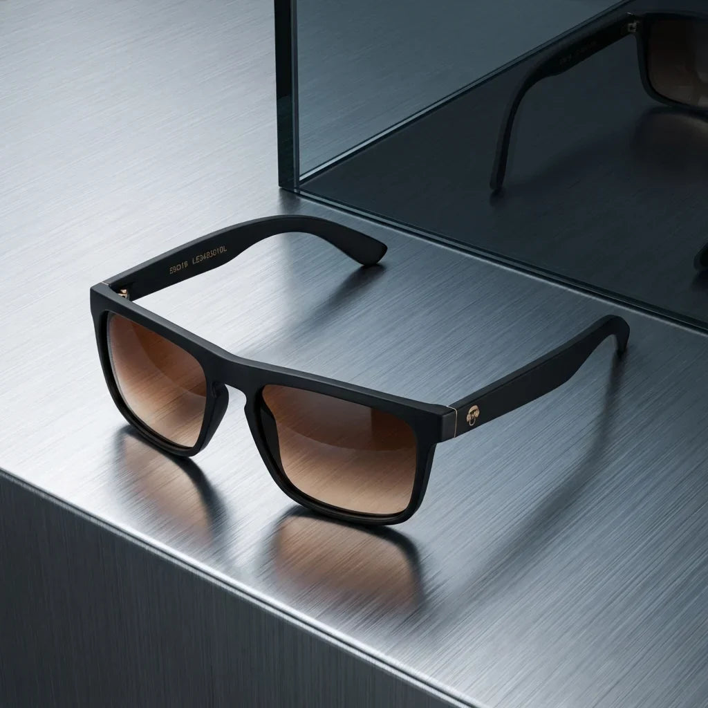 Women wearing lenses sun lautaro dark acetate polarized black golden hour sunset gold elegante bonoboss #editorial_banner #color_negro