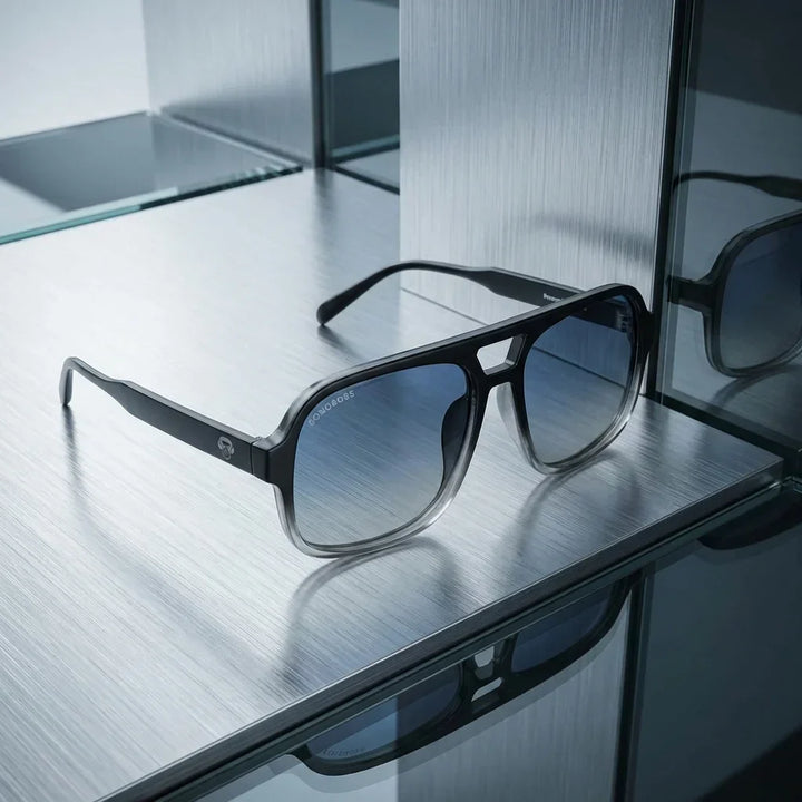 Lenses sun orson rpet polarized UV400 recycled black sobre metal brushed industrial surface premium bonoboss #editorial_grid1 #color_negro