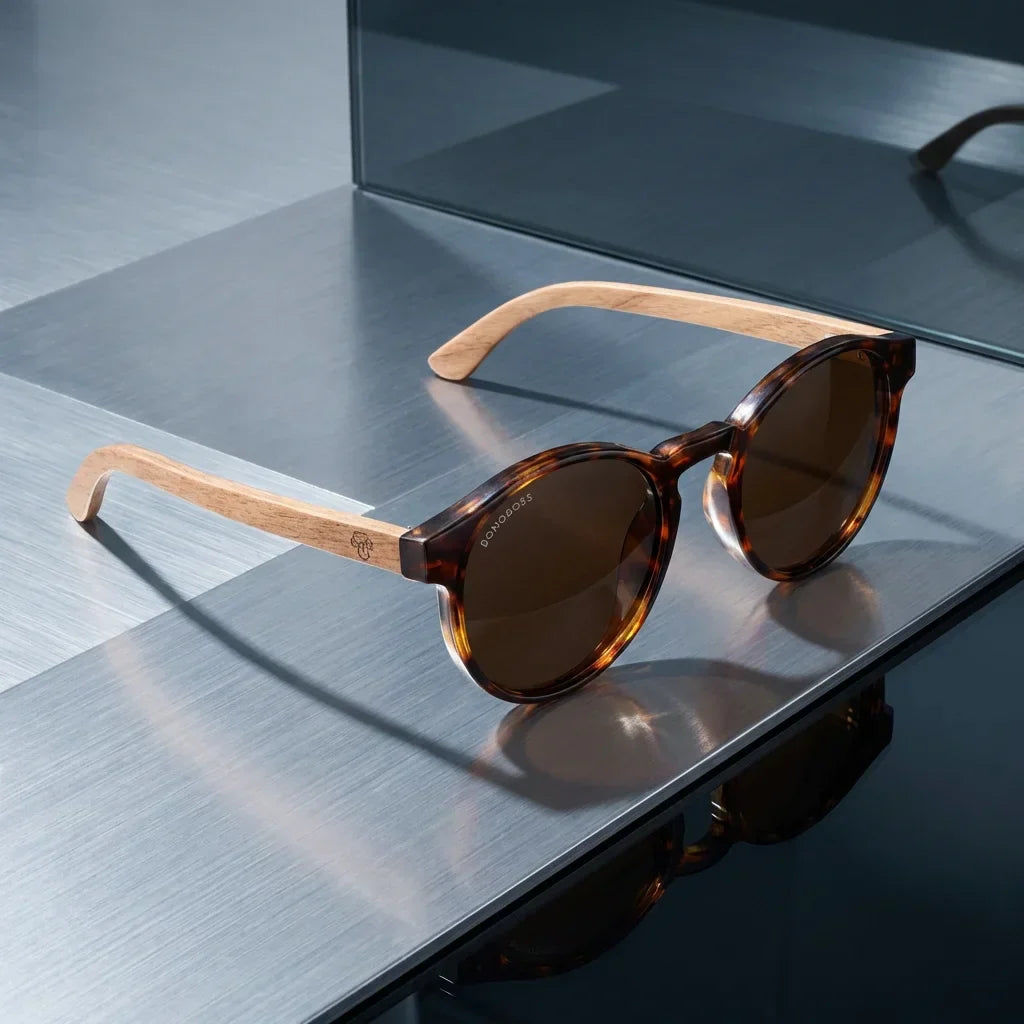 Lenses sun paine polarized UV400 bio-acetate tortoise sobre metal brushed industrial surface premium bonoboss #editorial_grid1 #color_carey