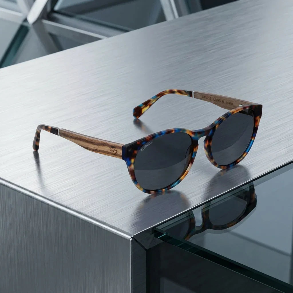 Lenses sun chiloe 110 tortoise zebrawood polarized UV400 tortoise sobre superficie metal brushed industrial bonoboss #editorial_grid1 #color_carey
