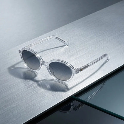 Lentes sol Guapi Island polarizados UV400 bio-acetato transparente sobre metal cepillado industrial premium Bonoboss #editorial_grid1 #color_transparente