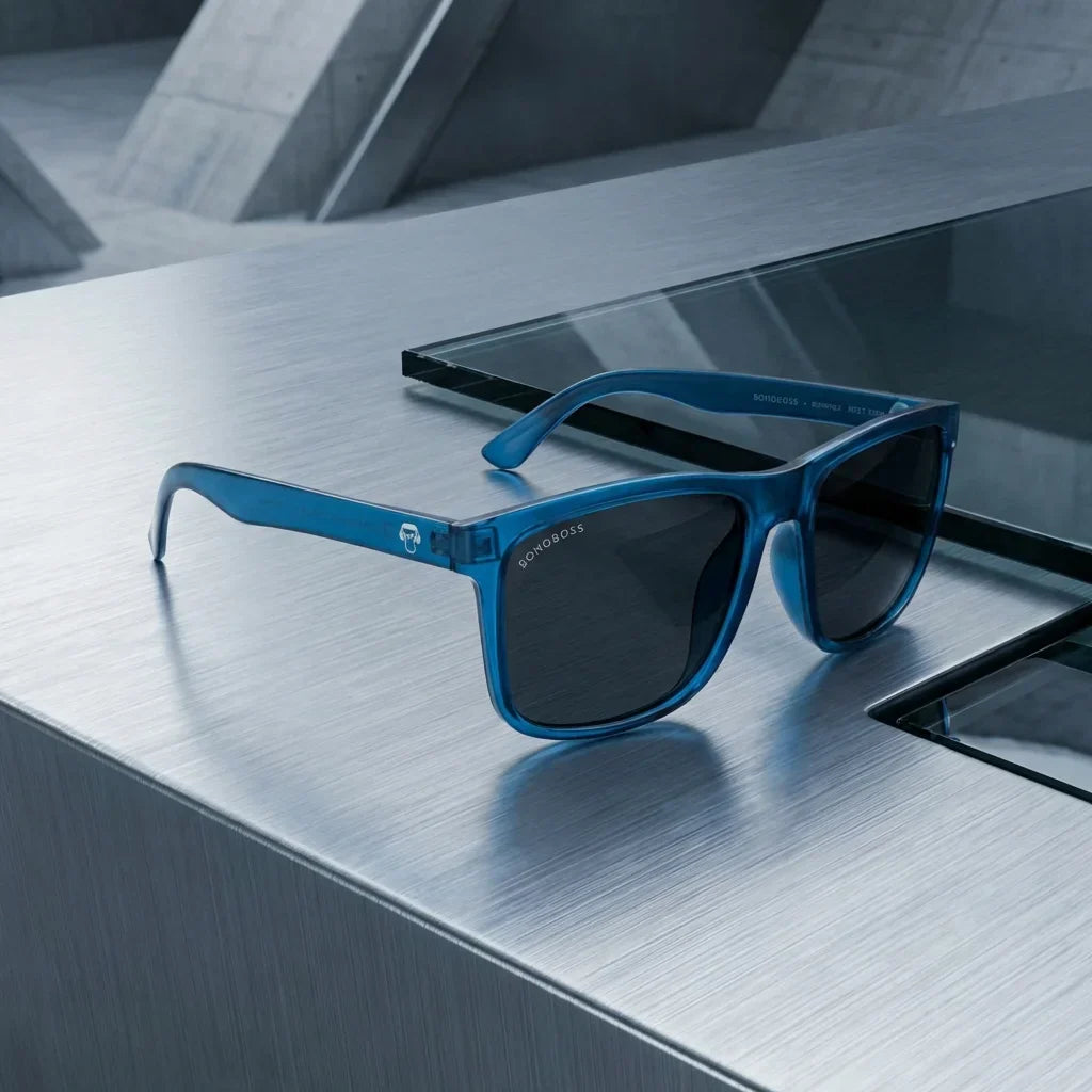 Lentes sol Rapanui RPET polarizados UV400 RPET reciclado ocean sobre metal brushed superficie premium Bonoboss #editorial_grid1 #color_ocean