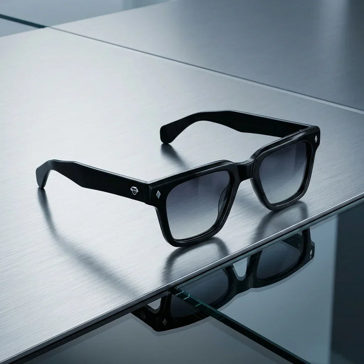 Lenses sun bruno polarized UV400 bio-acetate gradient sobre brushed metal industrial surface bonoboss #editorial_grid1 #color_degrade
