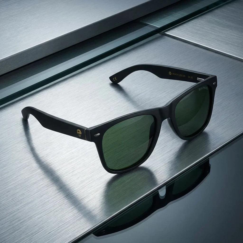 Lentes sol Acacia Dark polarizados UV400 madera acacia g15 sobre metal brushed superficie industrial premium Bonoboss #editorial_detail2 #color_g15