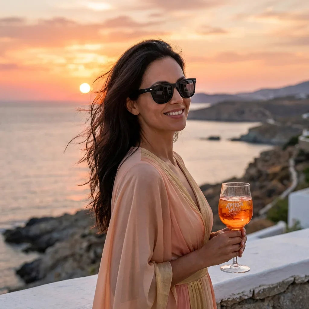 Mujer usando lentes sol Acacia XL Vintage Sol Polarizado polarizados negro playa arena proteccion solar UV400 Bonoboss #editorial_banner #color_negro