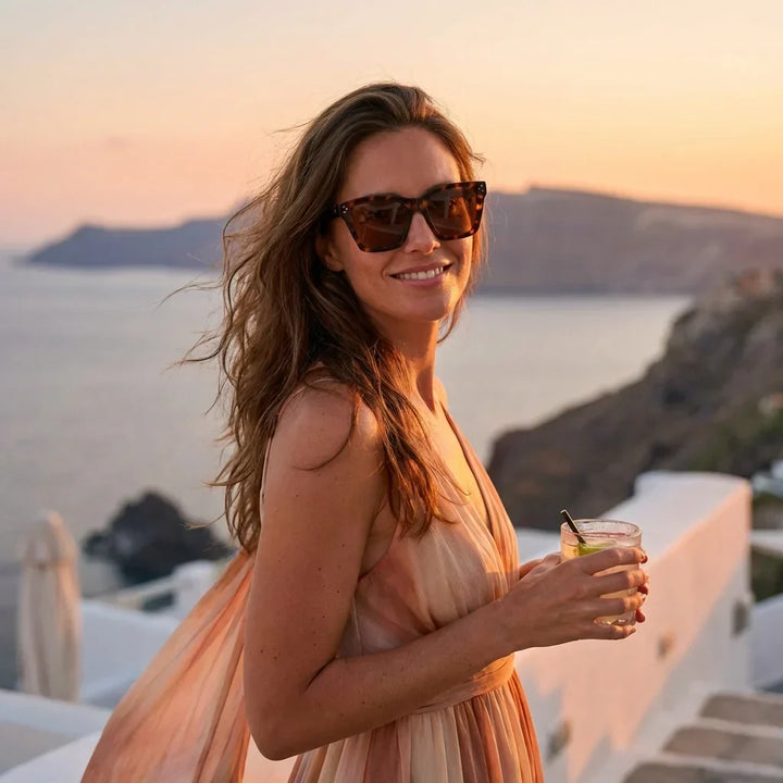 Women wearing lenses sun bruna retro polarized polarized tortoise playa arena sun protection UV400 bonoboss #editorial_detail1 #color_carey
