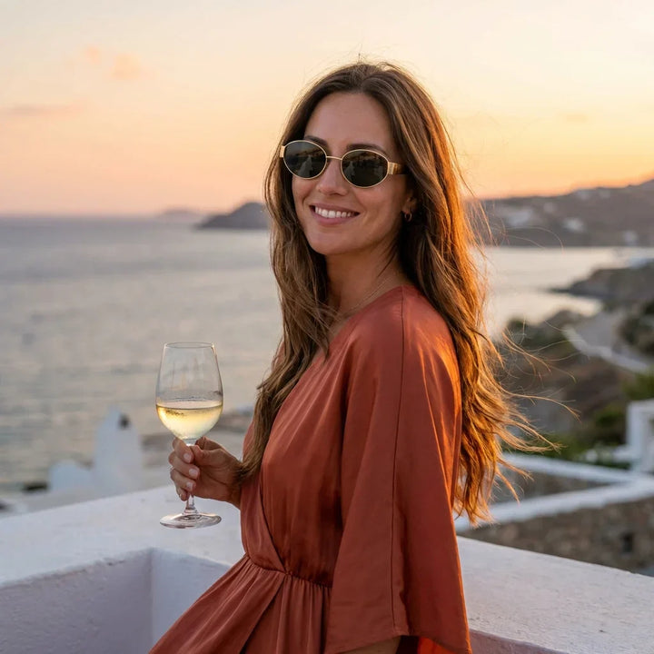 Women wearing lenses sun new lennon bio-acetate polarized g15 playa arena oceano UV protection estilo coastal bonoboss #editorial_banner #color_g15