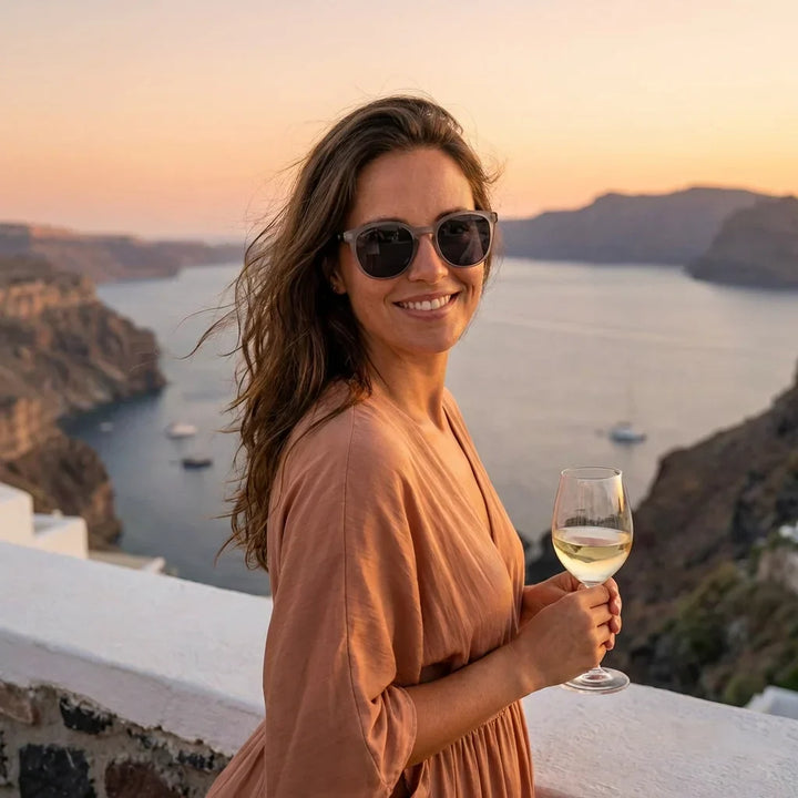 Women wearing lenses sun meli tsp bio-acetate tsp polarized black playa arena UV protection400 bonoboss #editorial_sustentabilidad #color_negro
