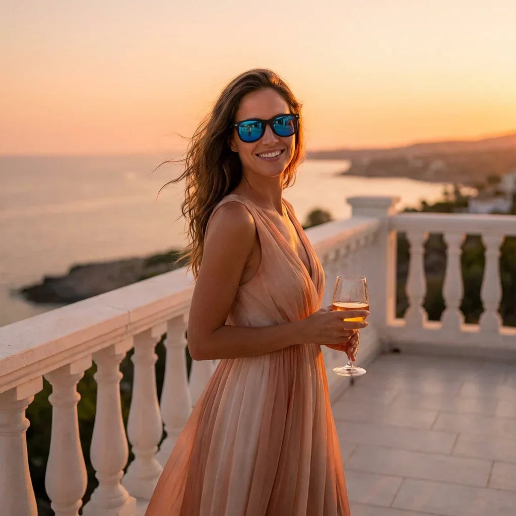 Women wearing lenses sun acacio rpet rpet recycled polarized sky playa arena sun protection UV400 bonoboss #editorial_banner #color_sky