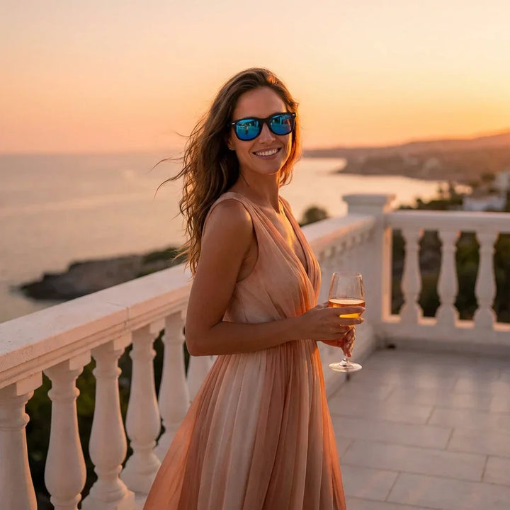 Women wearing lenses sun acacio rpet rpet recycled polarized sky playa arena sun protection UV400 bonoboss #editorial_banner #color_sky