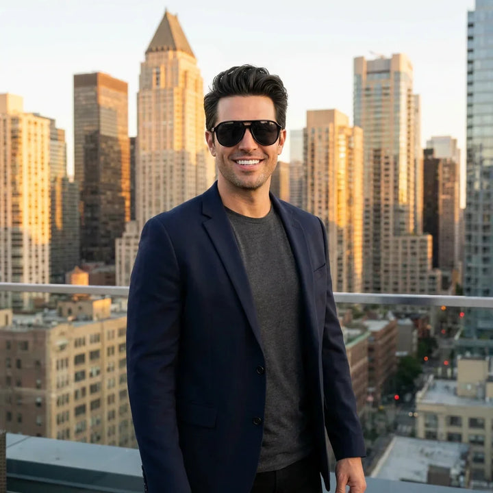 Men wearing lenses sun orson bio-acetate polarized black look urbano ciudad moderna estilo diario bonoboss #editorial_banner #color_negro