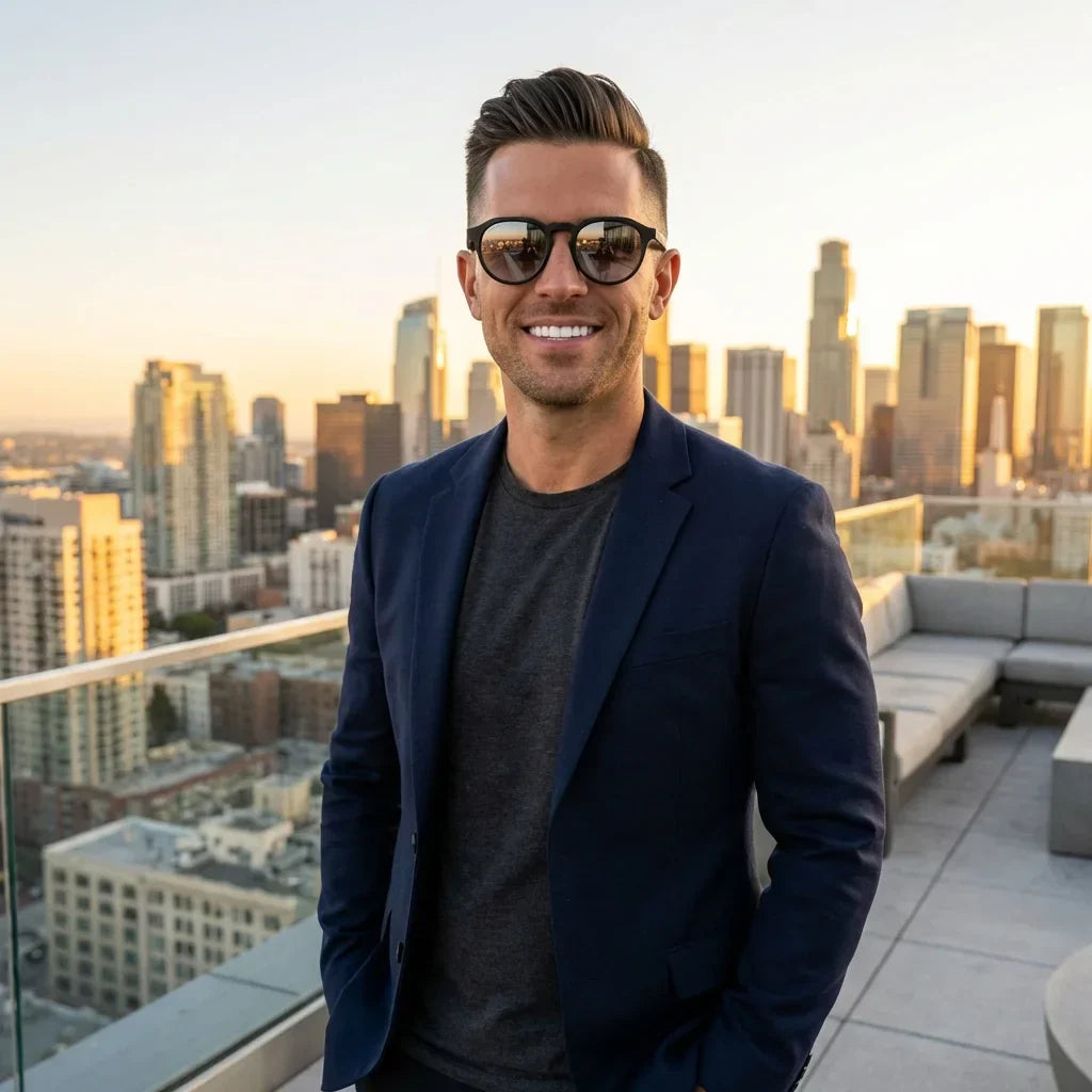 Hombre usando lentes sol Galapagos acetato madera polarizados negro flash silver estilo urbano ciudad Bonoboss #editorial_detail2 #color_negro-flash-silver