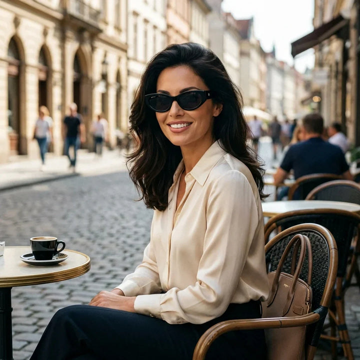 Women wearing lenses sun milan bio-acetate polarized black urbano ciudad moderna estilo sofisticado bonoboss #editorial_sustentabilidad #color_negro