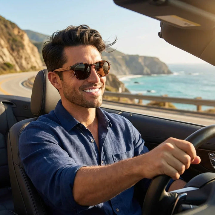 Men wearing lenses sun paine bio-acetate polarized tortoise driving mejora contraste conduccion bonoboss #editorial_detail1 #color_carey
