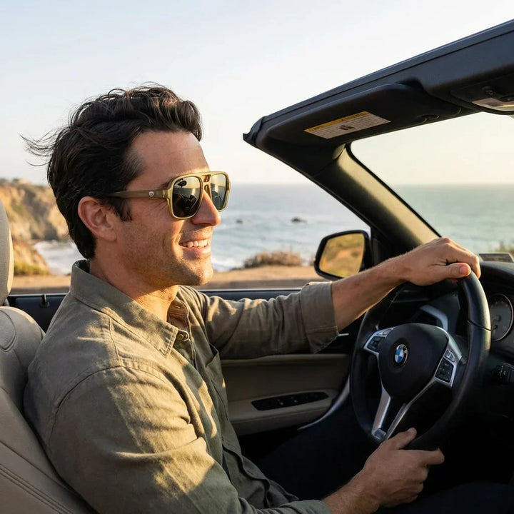 Women wearing lenses sun orson rpet recycled polarized clear driving UV protection400 bonoboss #editorial_detail1 #color_transparente