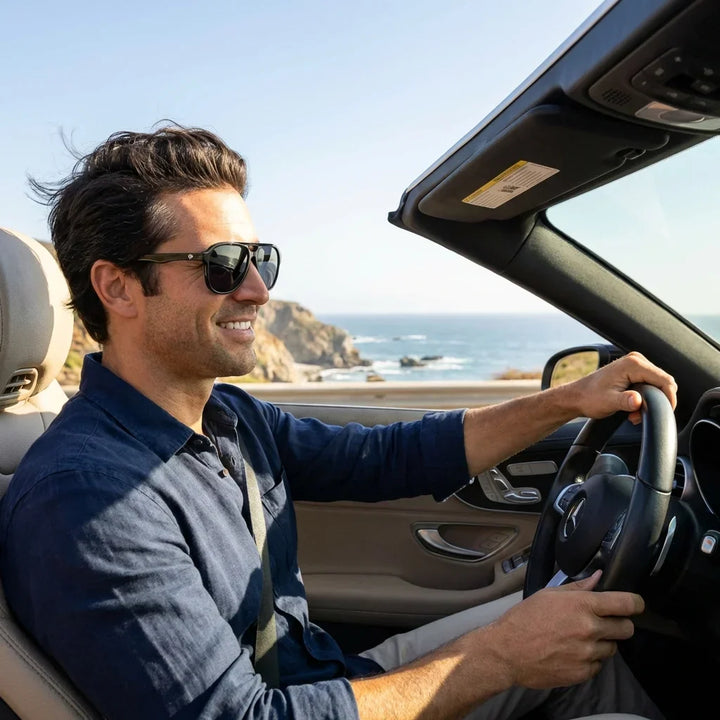Men wearing lenses sun orson bio-acetate polarized black driving mejora contraste reduce fatiga bonoboss #editorial_detail1 #color_negro
