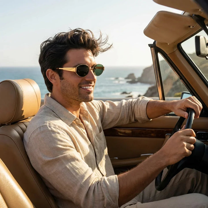 Men wearing lenses sun new lennon bio-acetate polarized g15 driving sun protection UV400 carretera bonoboss #editorial_sustentabilidad #color_g15