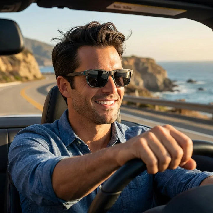 Men wearing lenses sun keule wood polarized darkblue driving sun protection UV400 carretera bonoboss #editorial_banner #color_darkblue