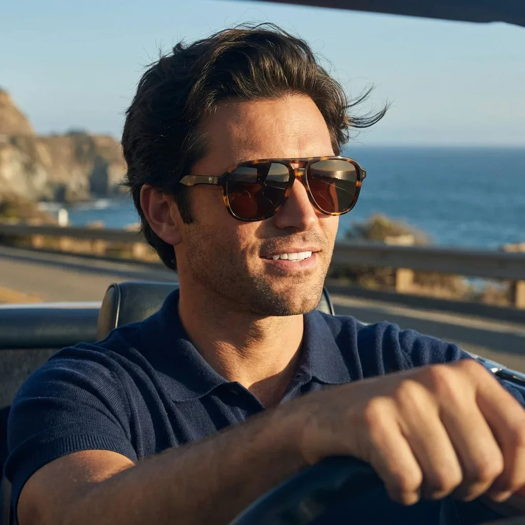 Lenses sun orson polarized bio-acetate biodegradable tortoise sobre hoja monstera botanica tropical bonoboss #editorial_grid2 #color_carey