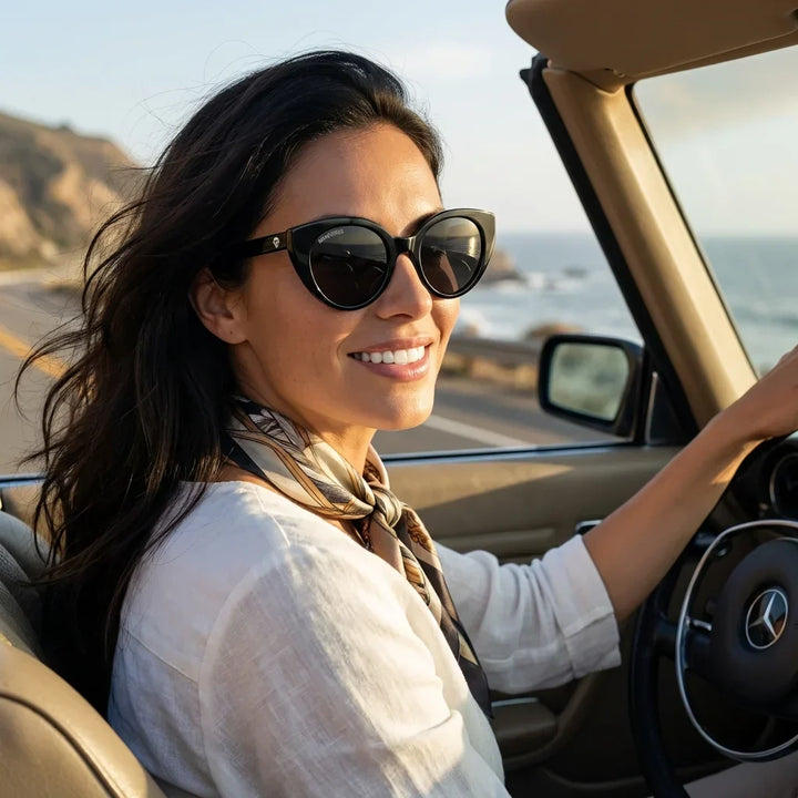 Women wearing lenses sun hannover bio-acetate polarized black driving sun protection UV400 estilo bonoboss #editorial_detail1 #color_negro
