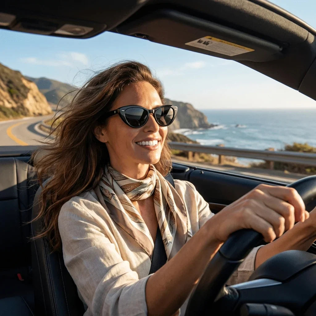 Women wearing lenses sun havana bio-acetate polarized black driving sun protection UV400 estilo bonoboss #editorial_detail1 #color_negro