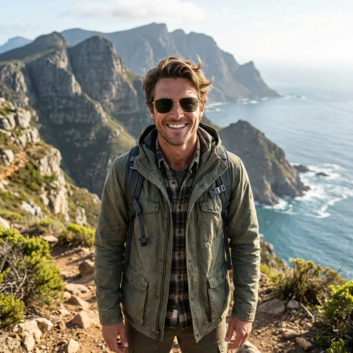 Men wearing lenses sun commander reverse metal polarized g15 aventura outdoor sendero naturaleza bonoboss #editorial_sustentabilidad #color_g15