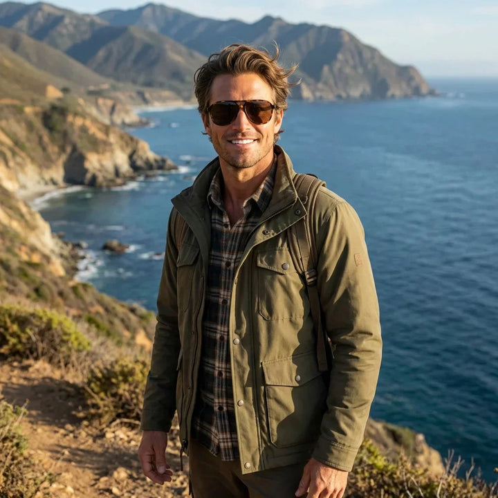 Men wearing lenses sun orson bio-acetate polarized tortoise aventura outdoor naturaleza activa proteccion bonoboss #editorial_sustentabilidad #color_carey