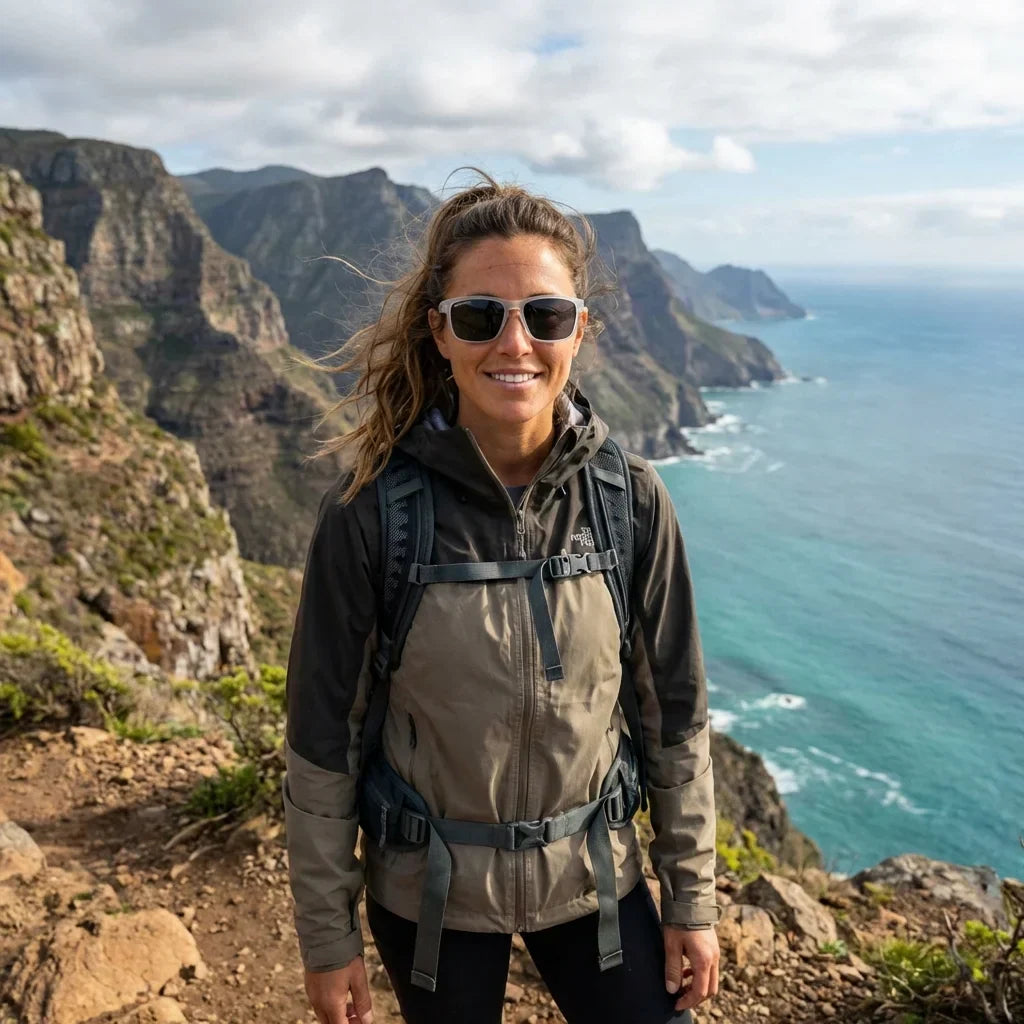 Women wearing lenses sun lautaro rpet rpet recycled polarized clear aventura outdoor sendero naturaleza bonoboss #editorial_sustentabilidad #color_transparente