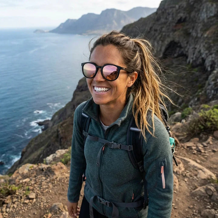 Lenses sun meli dark polarized UV400 bio-acetate mirrored blue sobre black leather premium brass detail bonoboss #editorial_grid1 #color_espejado-azul