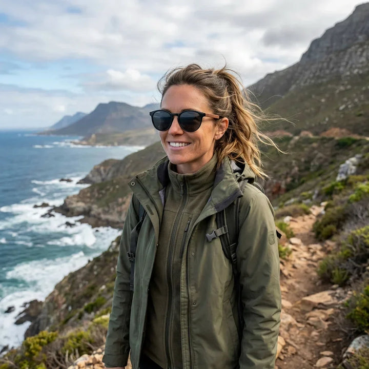 Women wearing lenses sun chiloe 220 black polarized black aventura outdoor sendero naturaleza bonoboss #editorial_sustentabilidad #color_black