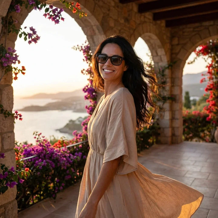 Women wearing lenses sun acacia reverse wood zebrawood polarized brown women golden hour sunset coastal elegant bonoboss #editorial_banner #color_brown