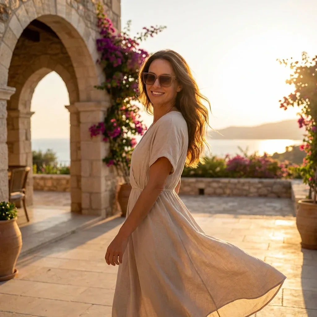 Women wearing lenses sun monteblack bio-acetate polarized brown golden hour sunset coastal elegancia uv proteccion bonoboss #editorial_banner #color_brown