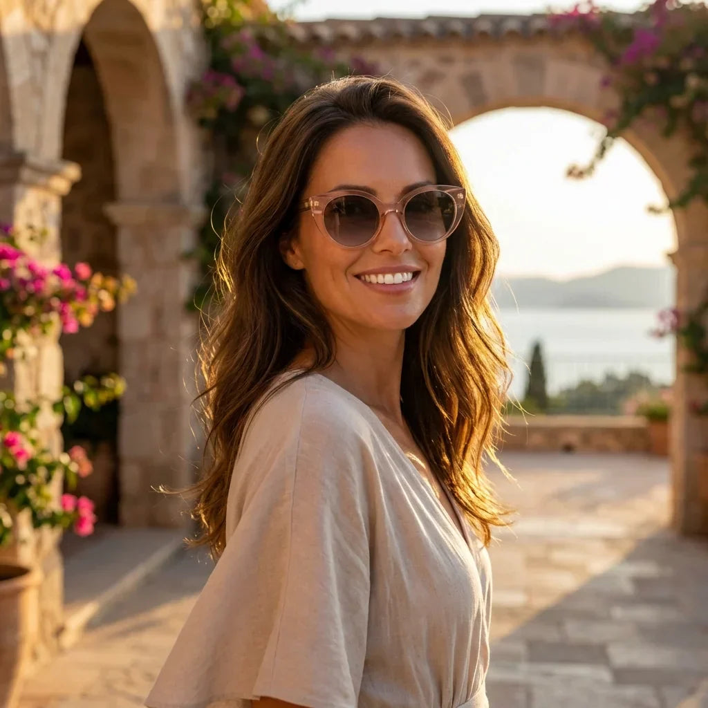 Lenses sun hannover polarized UV400 bio-acetate champagne sobre metal brushed industrial surface premium bonoboss #editorial_polarizado #color_champagne
