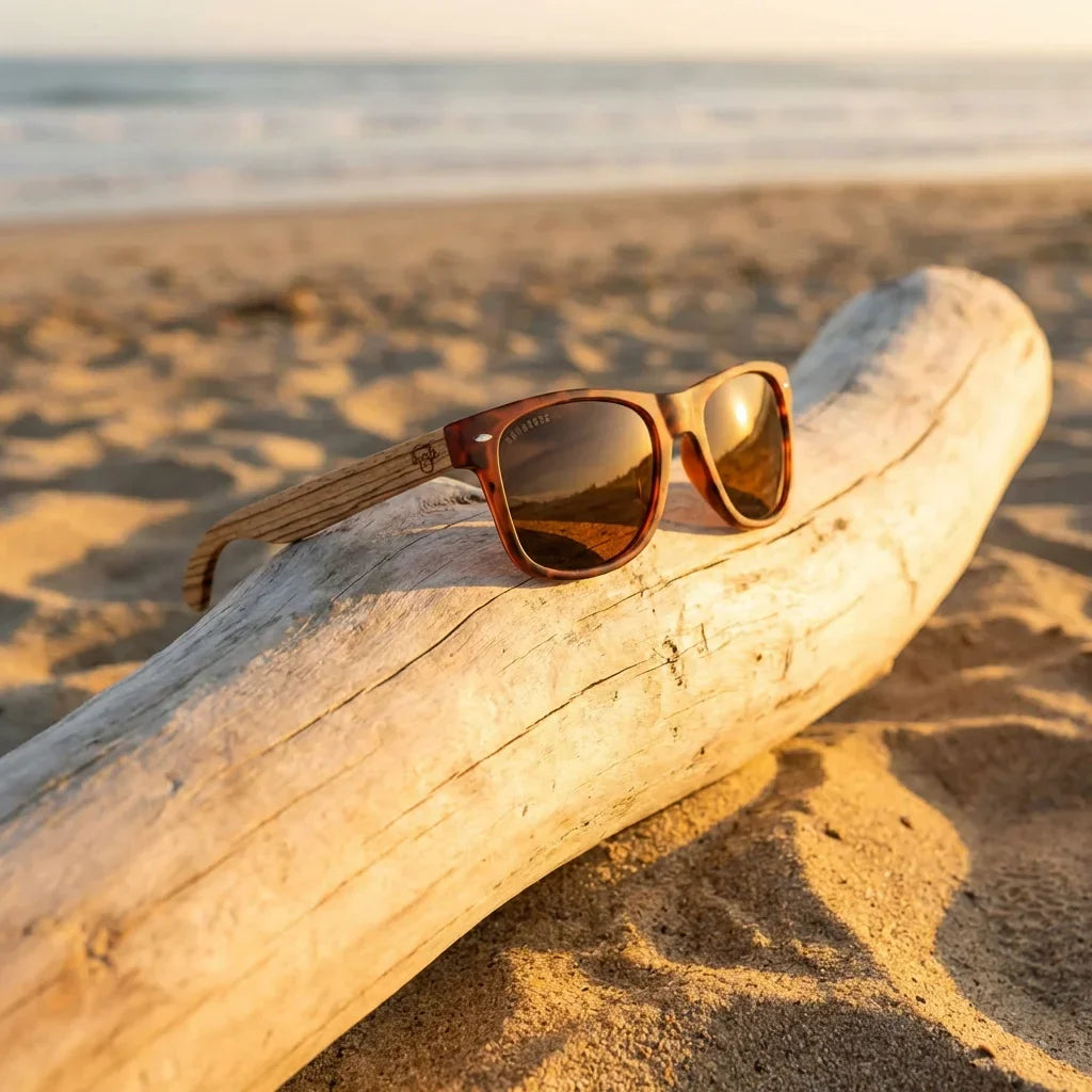 Lenses sun acacia polarized UV400 wood zebrawood tortoise brown sobre golden driftwood coastal lens reflection bonoboss #editorial_banner #color_carey-brown