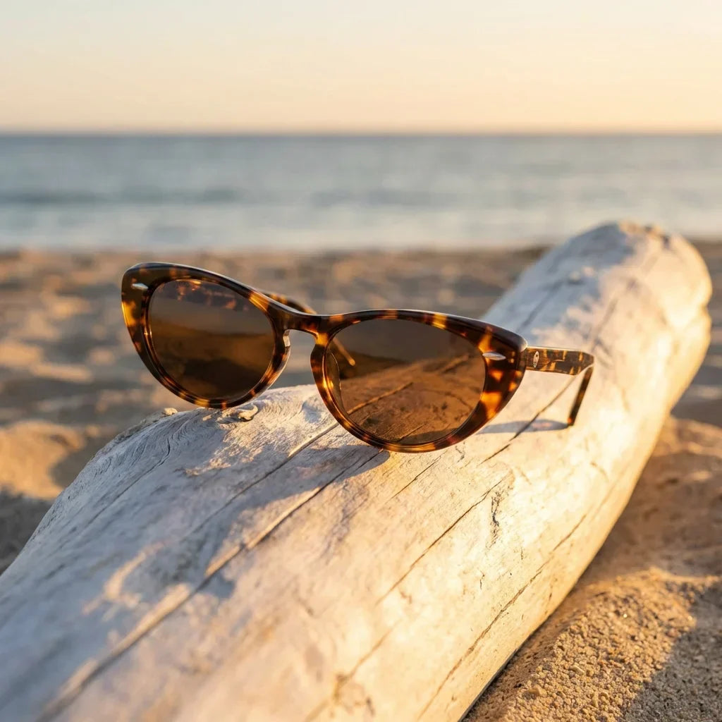 Men wearing lenses sun havana bio-acetate polarized marble playa arena oceano UV protection estilo coastal bonoboss #editorial_detail2 #color_marble