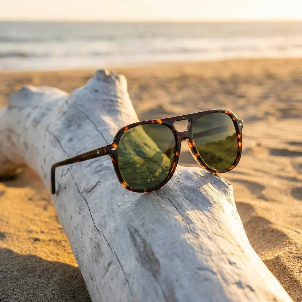 Lenses sun orson e.d polarized UV400 bio-acetate tortoise sobre golden driftwood coastal lens reflection bonoboss #editorial_detail2 #color_carey