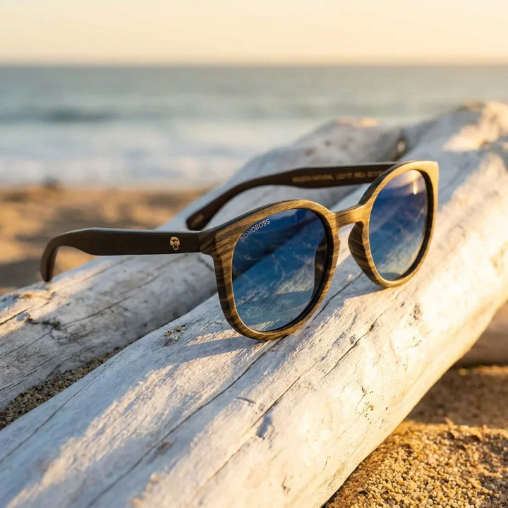 Lenses sun meli ebony polarized wood ebony polarized gradient blue Patagonian landscape naturaleza eco-consciente bonoboss #editorial_sustentabilidad #color_degrade-azul