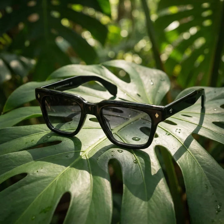 Lenses sun bruno polarized UV400 bio-acetate gradient botanical composition natural tropical monstera bonoboss #editorial_grid2 #color_degrade
