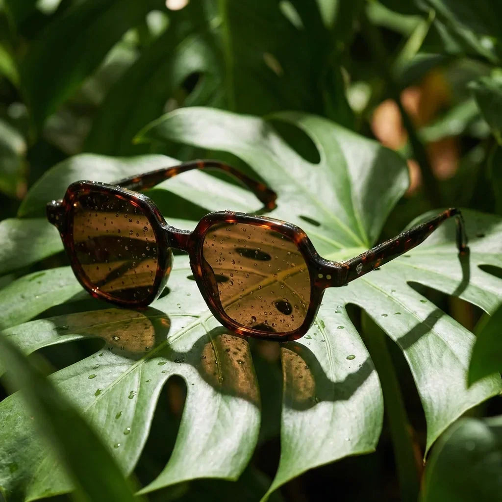 Lenses sun canarias polarized UV400 bio-acetate tortoise botanical composition natural tropical monstera bonoboss #editorial_grid2 #color_carey